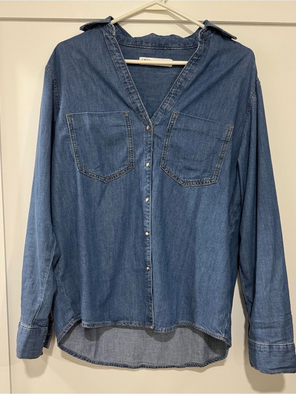 Zara Blue Denim Shirt with Contrast Stitching